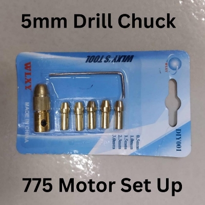 Picture of 5mm Mini Drill Chucks Set 5 In 1 Electric 775 Motor 5mm Shaft Hole Micro Clamp Socket Adapter With 1Pcs Wrench & Gold 0.5mm 1mm 1.5mm 2.3mm 3mm Drill Bit Gauge Drill Chuck DIY Drill Machine