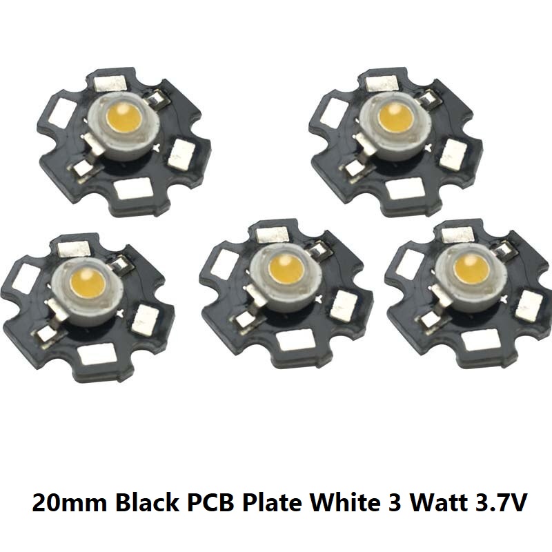 Picture of 50Pcs- 20mm Black PCB Plate White 3 Watt 3.7V Ultra Bright WHITE Color 3W LED SMD Chip 3V 3.7V Metal Plate Heat Sink Aluminum Base 20mm PCB DIY LED Light Bulbs