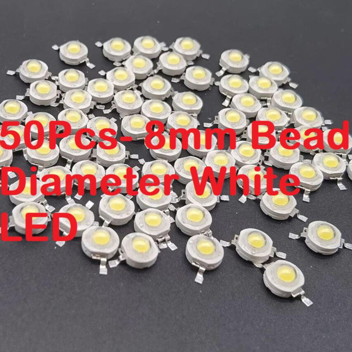 Picture of 50Pcs- 8mm Bead Diameter WHITE Color 3 Watt DC 3.7V Ultra Bright White 3W COB LED SMD Chip 3.7V DIY LED Light Bulbs