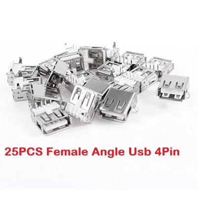 Picture of 25Pcs- FEMALE USB SOCKET 2.0 ANGLE STRAIGHT Pinout Socket Type-A 4 Pin Female Plug DIP Socket Connector Panel Mount State For Data Cables Charging Socket LED