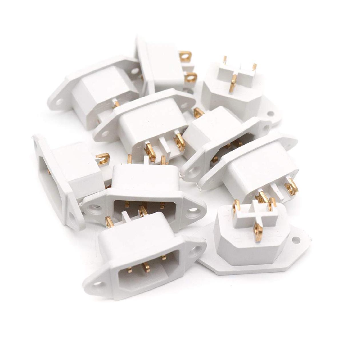 Picture of 5Pcs- WHITE COLOR IEC C14 Plug Socket Panel Mount Plug Adapters Power Connector Socket  AC 250V 10A Copper 3 Pins Inlet Power Plug Socket White For Rice Cooker