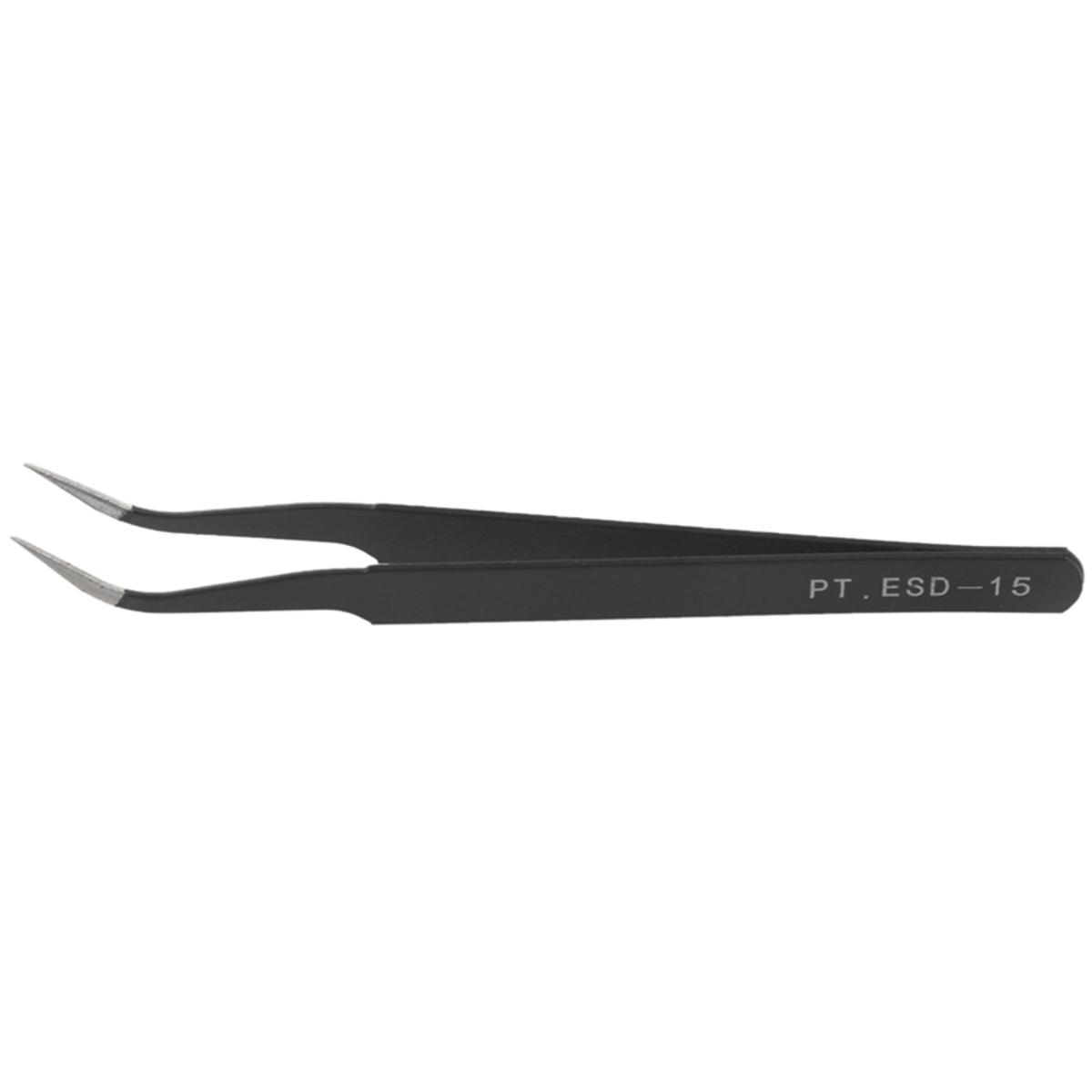 Picture of BLACK Tweezer Curved Style ESD-15 High Precision Grade Polished Tweezer Thin Curve 115mm Length Stainless Steel Hair Treatment Electronics Tweezers