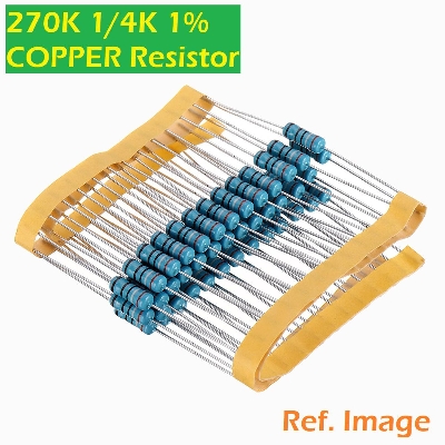 Picture of 50Pcs- Tolerance 1% 270K Ohm COPPER Resistor 270k Ohm Carbon Film Resistor 270k Ohm 1/4W Resistance 0.25 Watt Fixed Resistors Passive Components Parts 2 Pin Leads