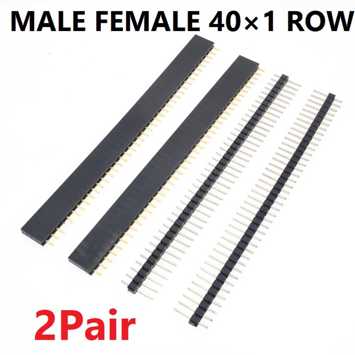 Picture of 2Pair- MALE FEMALE 40×1 ROW Male & Female Header Pin 40×1 Straight Pins Single Row 2.54mm Pitch Female Male Header Connector Cables Strip 1×40 Pin 2.54mm Single Row Female & Male Pin Header Connector
