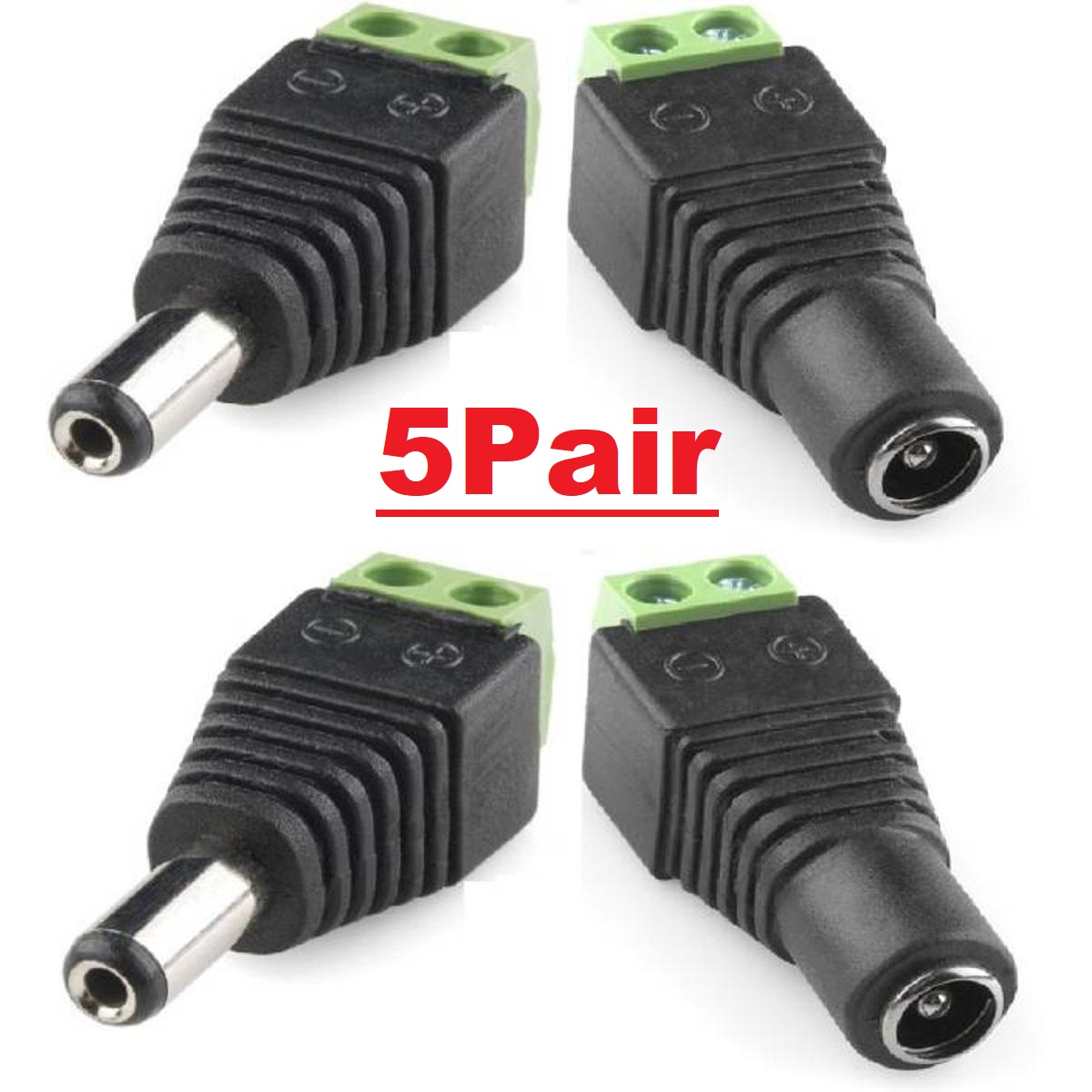 Picture of 5Pair- MALE FEMALE 2 Pin Screw Terminal With BARREL Type 2.1mm Male Female DC Power Jack Socket 5V 12V 24V 5.5×2.1mm Plug To Power Supply Jack Socket Adapters For LED Strip Cables