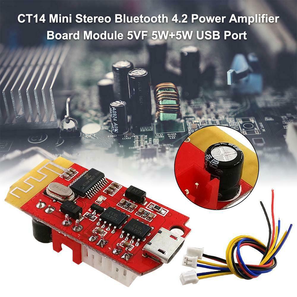 Picture of RED CT14 Bluetooth 4.2 5V 2A Mini Stereo Power Amplifier Board 3W 3W Digital Audio Amplifiers Board Bluetooth Speaker Modification Sound Music Module Micro USB DIY DC 3.7V To 5V