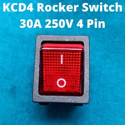 Picture of 4 Pin Better Quality KCD4-201N-B Rocker Switch 30A 250V 4 Pin Black Color Switches 4Pin On Off 2 Positions Full Illuminated Neon RED Indicators DPST Power Switch For Auto Car Boat IPS UPS