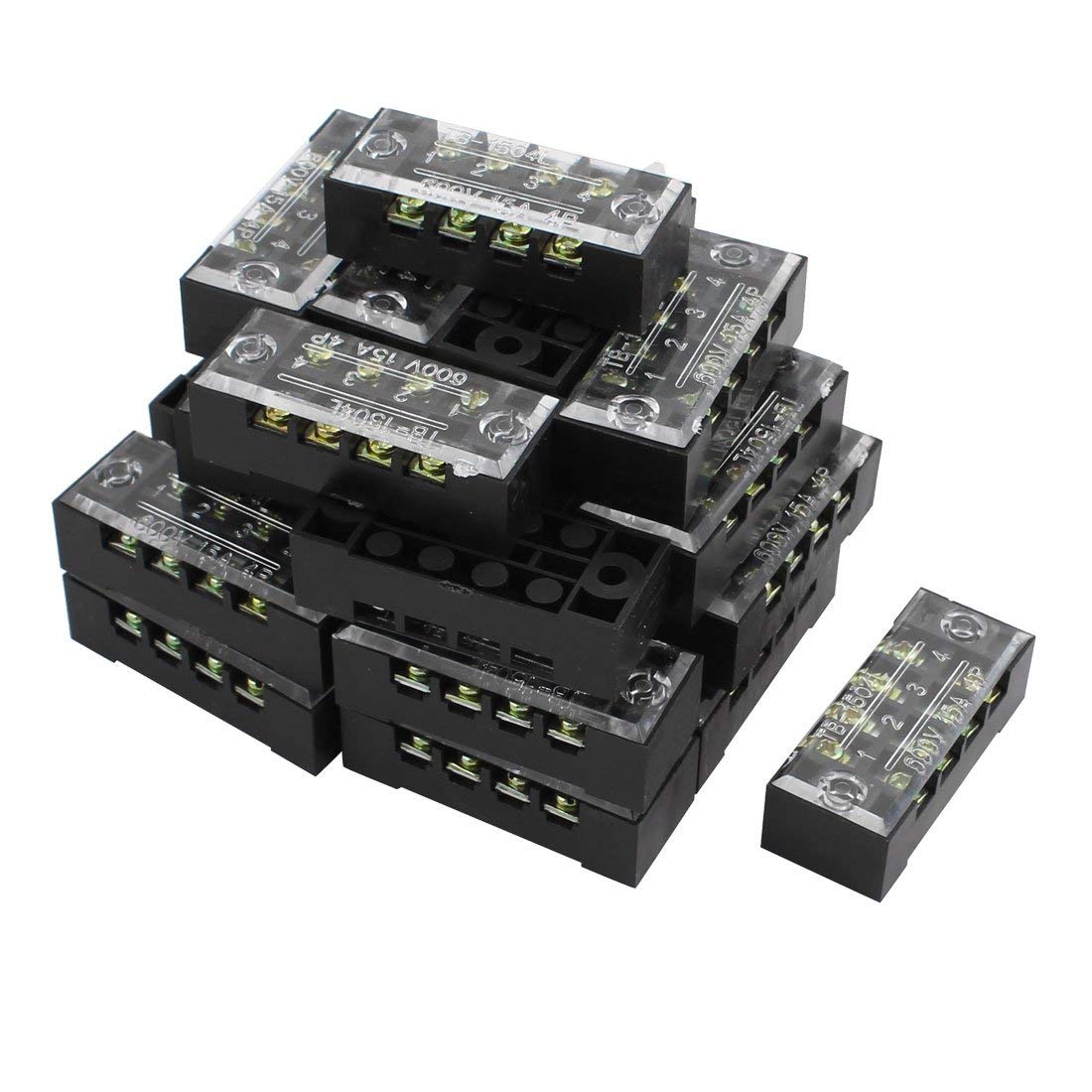 Picture of TB-1504 4P Double Row Terminal Block 600V 15A Terminal Block TB-1504 600V 15A 4P Double Row 4 Pin Terminal Block TB-1504 Terminal Block 600V 15A TB Series 4 Positions Ways Dual Row Barrier Screw Terminal Block Wire Cables Connector