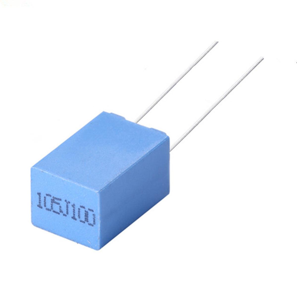 Picture of 5Pcs BOX TYPE 105J 100VAC Electric Power Polypropylene Metal Film Box Capacitor Axial Film Molded 105J 100VAC Capacitors 2 Pin Leads Connections Leg