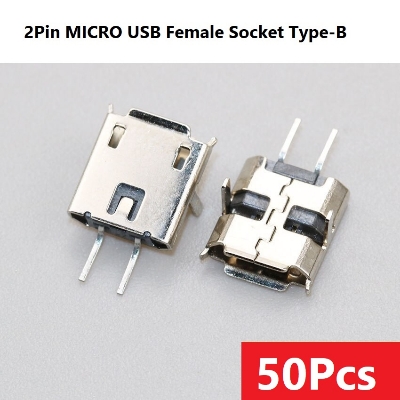 Picture of 50Pcs- 2Pin MICRO USB Female Socket Type-B 2 Pin Leads Female DIP Power Socket Connector Micro USB Panel Mount Without Cables For Charging Socket LED Light DIY