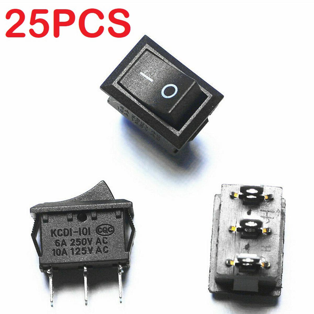 Picture of 25Pcs- 6A BLACK Color MICRO Rocker Switch 3 Pin 6A 250V 2 Positions SPDT ON OFF Boat Rocker Switches Power Rocker Switches Electronic Projects