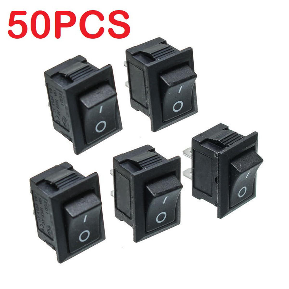 Picture of 50Pcs- 6A BLACK Color MICRO Rocker Switch 3 Pin 6A 250V 2 Positions SPDT ON OFF Boat Rocker Switches Power Rocker Switches Electronic Projects