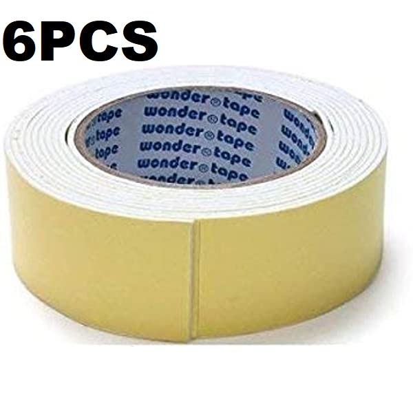 Picture of 6Pcs- 50mm Foam Tape WHITE 2" Inch DOUBEL SIDE Foam Tape 50mm Both Side Gum Foam Tape White Double Side Foam Tape 2 Inch Tape WHITE Color Foam Tape