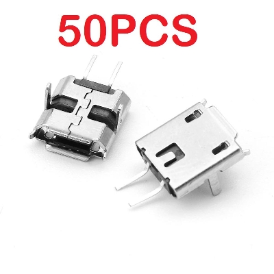 Picture of 50Pcs- 2Pin MICRO USB Female Socket Type-B 2 Pin Leads Female DIP Power Socket Connector Micro USB Panel Mount Without Cables For Charging Socket LED Light DIY