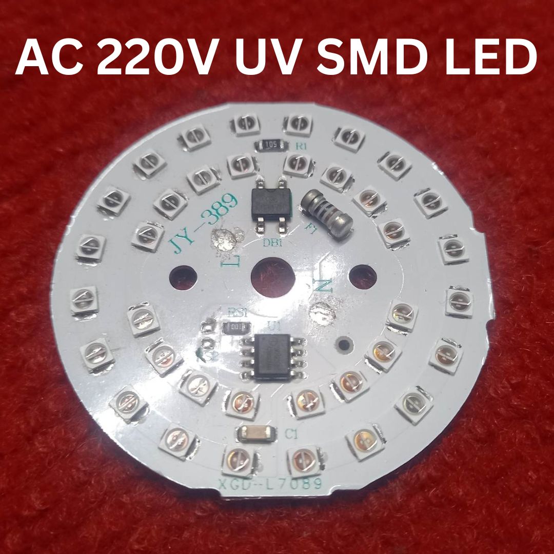 Picture of Round UV DIRECT AC 220V SMD LED Ultra Bright Clear Transparent 20mA Purple UV LED Diode Lights Emitting Diodes LEDs Bulb For Electronics Science Project Light General Purpose
