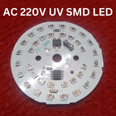 Picture of Round UV DIRECT AC 220V SMD LED Ultra Bright Clear Transparent 20mA Purple UV LED Diode Lights Emitting Diodes LEDs Bulb For Electronics Science Project Light General Purpose