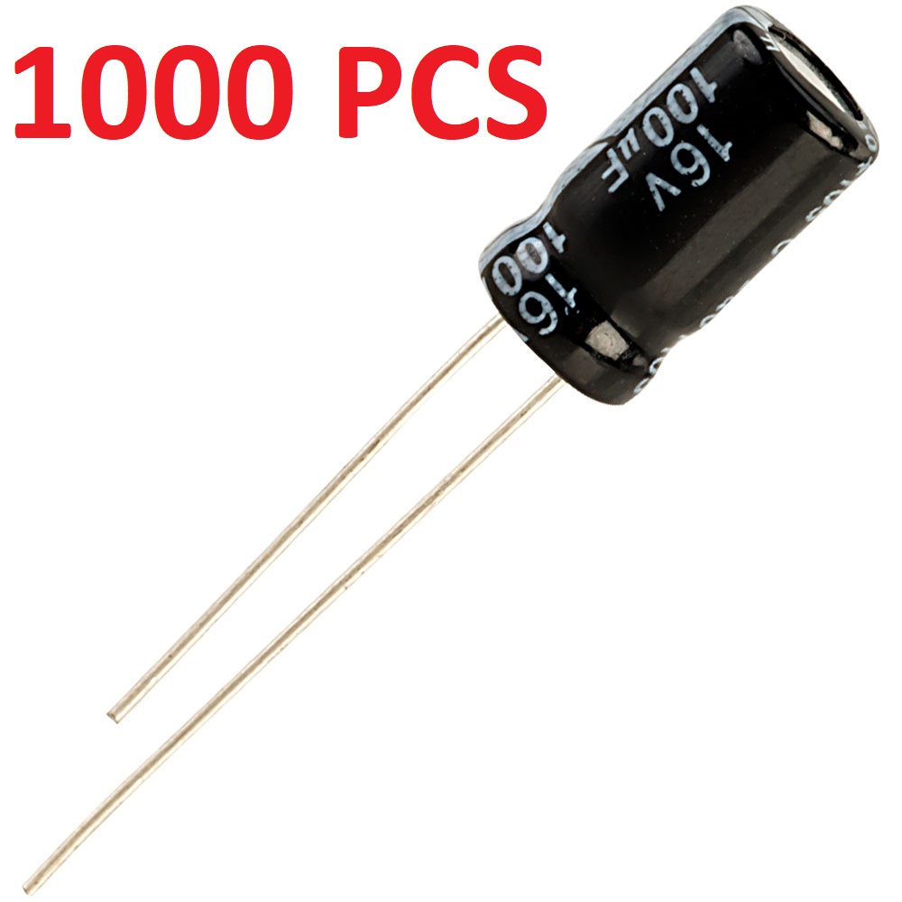 Picture of 1000PCS - 100uF 16V Capacitor Radial Polarized Aluminum Electrolytic Capacitors 2 Pin Leads