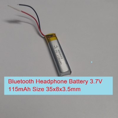 Picture of 115mAh Battery BLUETOOTH Headphone Battery 3.7V Lipo Battery 115mAh Size 35x8x3.5mm 3.7V Battery 3.7V BLUETOOTH Battery For Headphone Bluetooth Batteries
