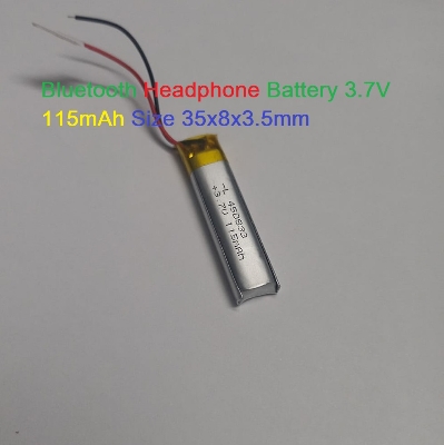 Picture of 115mAh Battery BLUETOOTH Headphone Battery 3.7V Lipo Battery 115mAh Size 35x8x3.5mm 3.7V Battery 3.7V BLUETOOTH Battery For Headphone Bluetooth Batteries