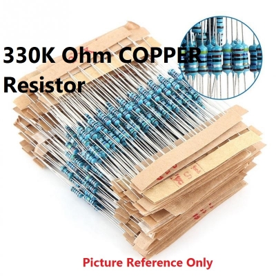 Picture of 50Pcs- COPPER Resistor Tolerance 1% 330K Resistor 330k Carbon Film Resistor 330k Ohm 1/4W Resistance 2 Pin Leads 0.25 Watt Fixed Resistors