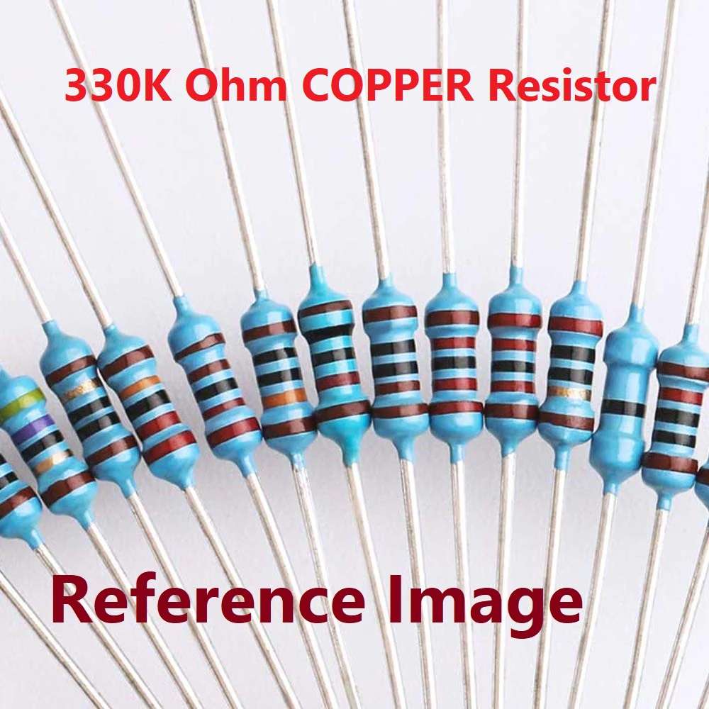 Picture of 50Pcs- COPPER Resistor Tolerance 1% 330K Resistor 330k Carbon Film Resistor 330k Ohm 1/4W Resistance 2 Pin Leads 0.25 Watt Fixed Resistors