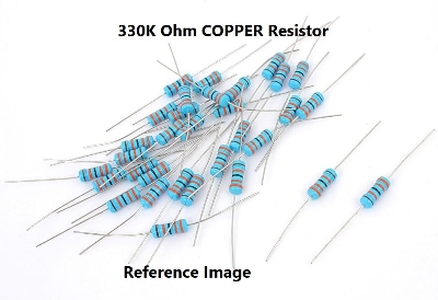 Picture of 50Pcs- COPPER Resistor Tolerance 1% 330K Resistor 330k Carbon Film Resistor 330k Ohm 1/4W Resistance 2 Pin Leads 0.25 Watt Fixed Resistors