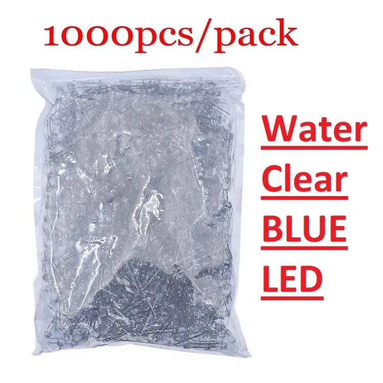 Picture of 1000Pcs- BLUE Water Clear LED Blue LED 5mm Blue LED Light Bulbs Transparent LED Light 5mm LED Blue Water Colour Light Emitting Diode 5mm LED Light Bulbs