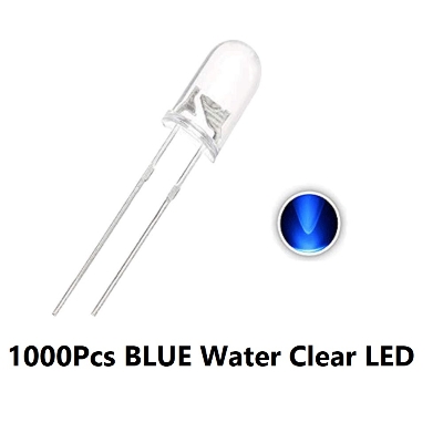 Picture of 1000Pcs- BLUE Water Clear LED Blue LED 5mm Blue LED Light Bulbs Transparent LED Light 5mm LED Blue Water Colour Light Emitting Diode 5mm LED Light Bulbs
