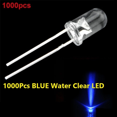 Picture of 1000Pcs- BLUE Water Clear LED Blue LED 5mm Blue LED Light Bulbs Transparent LED Light 5mm LED Blue Water Colour Light Emitting Diode 5mm LED Light Bulbs