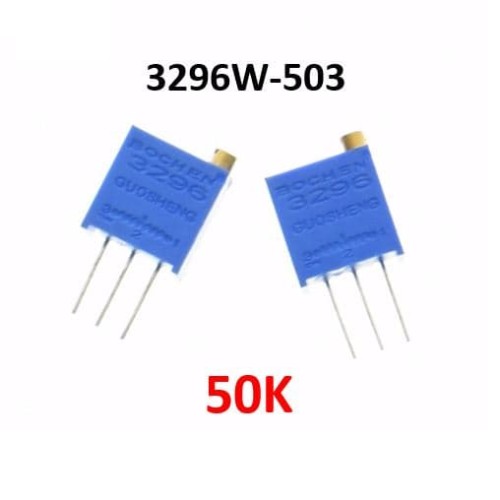 Picture of 3Pcs- 3296 503 Square Cermet 50K Potentiometer 503 Potentiometer 1/2W Vertical Potentiometer 50K Variable Resistors 3 Pin Leads 50K Trimpot Trimmer 25 Turn 3296 Adjustment Trim Pot Potentiometers