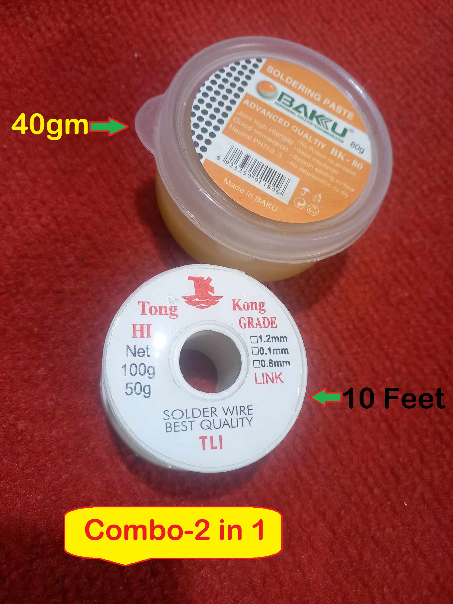 Picture of Soldering Tools Kit Combo Package (10 Feet soldering wire 0.8mm + 40gm BK-soldering Paste 2 in 1 Soldering packs
