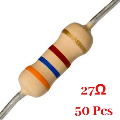 Picture of 50Pcs - 27 Ohm Resistor 5% 27 Ohm Carbon Film 27 Ohm Resistors 1/4W Resistance 0.25 Watt 5% Tolerance Fixed Resistors 2 Pin Leads 1/4W Resistor 27 Ohm