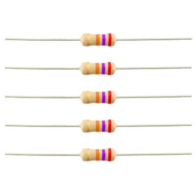 Picture of 50Pcs - 27 Ohm Resistor 5% 27 Ohm Carbon Film 27 Ohm Resistors 1/4W Resistance 0.25 Watt 5% Tolerance Fixed Resistors 2 Pin Leads 1/4W Resistor 27 Ohm