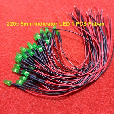 Picture of Current Indicator 220V GREEN 5mm LED Light Indicator 110-220V 5mm Welding Line Indicator Signal LED Light Emitting Diodes 5mm Green LED Light Bulbs 220V Indicator With Cables
