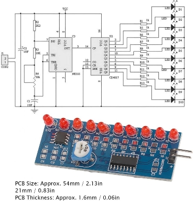 Picture of NE555 CD4017 Water Flowing Light LED Module Driver Lamp DIY Kit NE555 CD4017 2.5-14.5V LED Chaser DIY Kit Flowing Water Red Lights LED Handmade DIY Kit