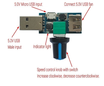 Picture of 5V USB Fan Speed Regulator 5W USB Fan Speed Controller Module 5V Micro USB Fan Speed Controller Regulator Reducing Noise Switches Module Air Volume Regulators LED Controller