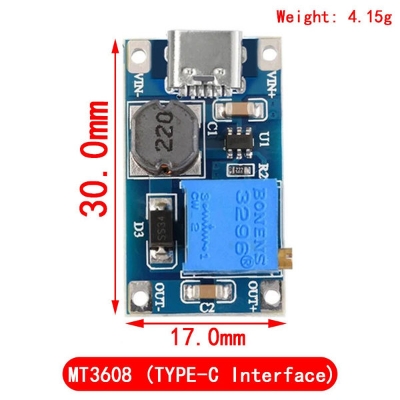 Picture of TYPE-C Interface MT3608 Type C Module MT3608 Step Up Module Adapters MT3608 Boost Converter 2V-24V To 5V-28V 2A DC Adjustable Voltage Regulator MT3608 Module Adapters