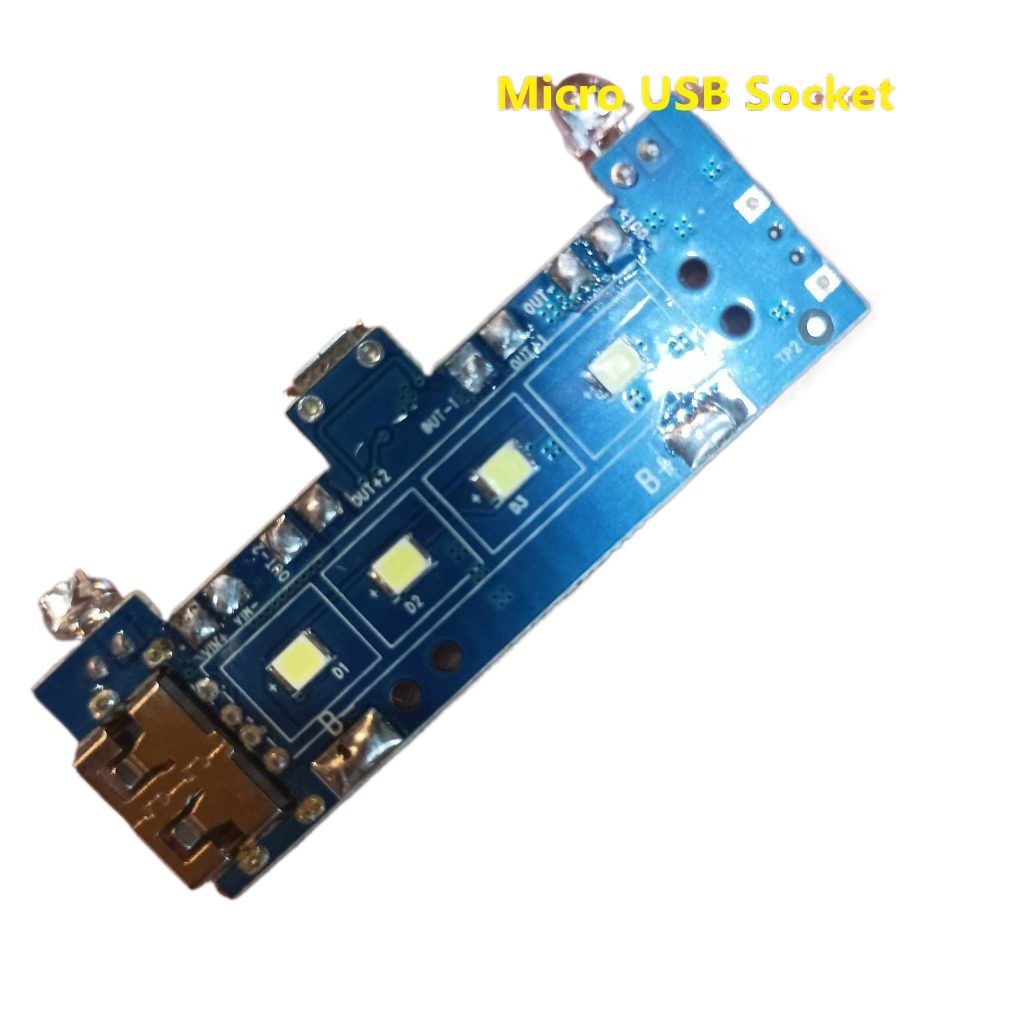 Picture of BLUE SINGLE USB Power Bank Circuit With LED Indicator & LED Light Input 5V 2A Micro USB Socket Output 5V 2A USB For 18650 Battery Charging Module 3.7V Battery