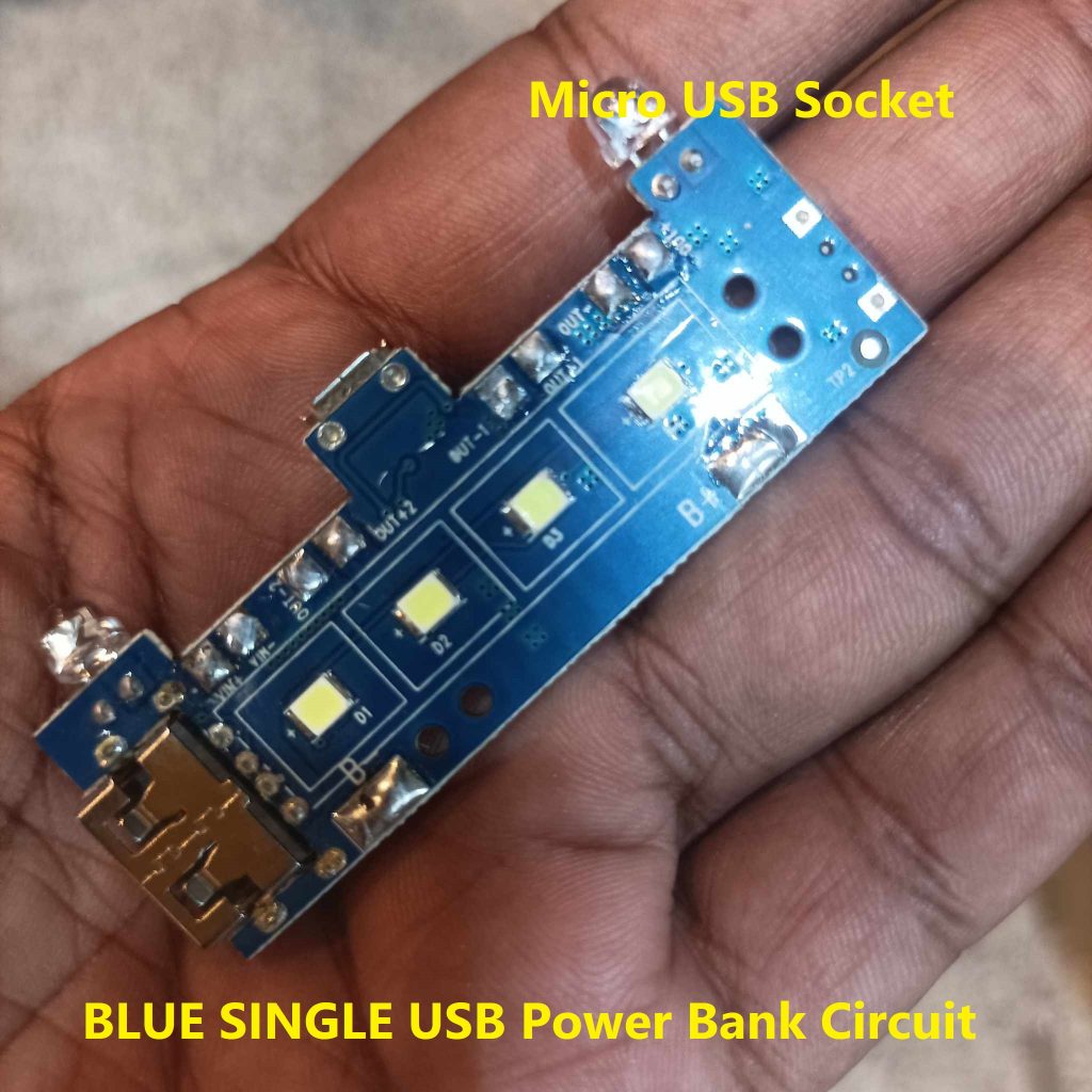 Picture of BLUE SINGLE USB Power Bank Circuit With LED Indicator & LED Light Input 5V 2A Micro USB Socket Output 5V 2A USB For 18650 Battery Charging Module 3.7V Battery