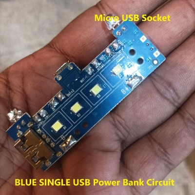 Picture of BLUE SINGLE USB Power Bank Circuit With LED Indicator & LED Light Input 5V 2A Micro USB Socket Output 5V 2A USB For 18650 Battery Charging Module 3.7V Battery