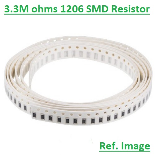 Picture of 15Pcs - SMD 3.3M Ohm Resistor 1206 Model Tolerance 5% Thick Film Chip Resistors SMD Resistor SMD 3.3M Ohm Resistor 1206 Resistor 2 Pin SMD Leads SMD 1206 Resistor 3.3M Ohm