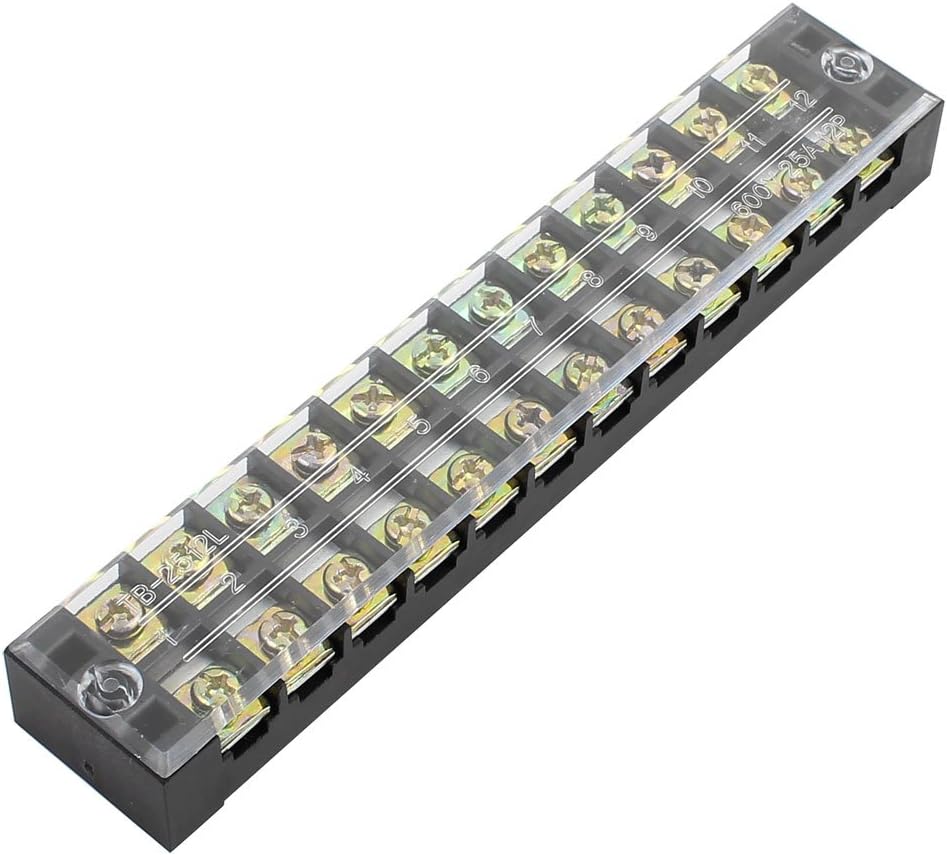 Picture of TB-2512 12P Double Row Terminal Block 600V 25A Terminal Block TB-2512 600V 25A 12P Double Row 12 Pin Terminal Block TB-2512 Terminal Block 600V 25A TB Series 12 Positions Ways Dual Row Barrier Screw Terminal Block Wire Cables Connector