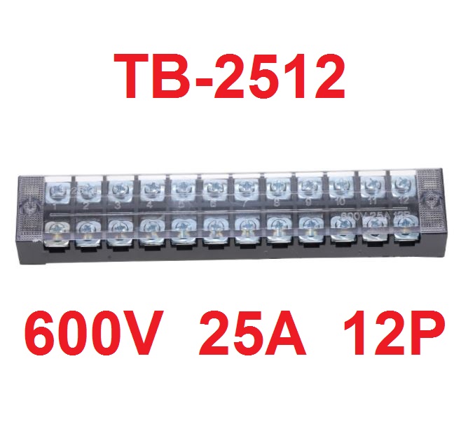 Picture of TB-2512 12P Double Row Terminal Block 600V 25A Terminal Block TB-2512 600V 25A 12P Double Row 12 Pin Terminal Block TB-2512 Terminal Block 600V 25A TB Series 12 Positions Ways Dual Row Barrier Screw Terminal Block Wire Cables Connector