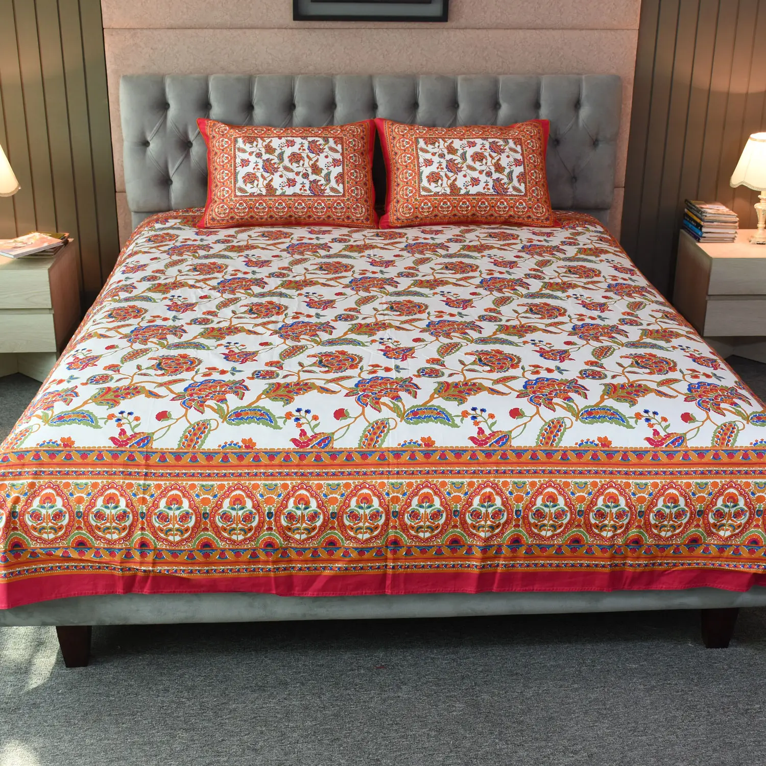 Blossom Dreams Printed Allora Bed Sheet – Persian Red ALLORA BDonline shop bangladeshothoba.com