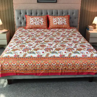Blossom Dreams Printed Allora Bed Sheet – Persian Red ALLORA BDonline shop bangladeshothoba.com