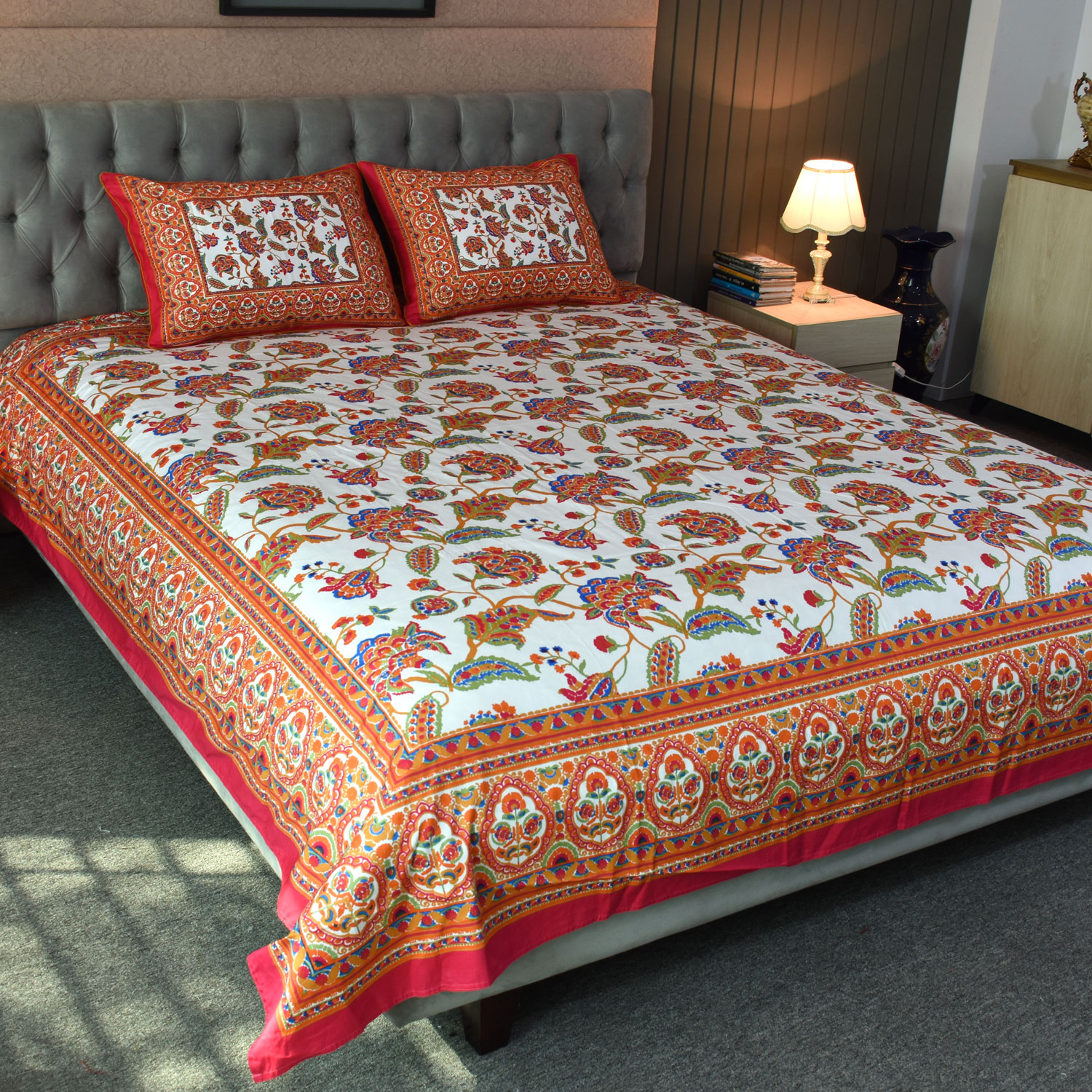 Blossom Dreams Printed Allora Bed Sheet – Persian Red ALLORA BDonline shop bangladeshothoba.com