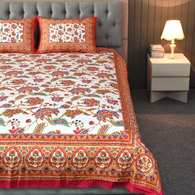 Blossom Dreams Printed Allora Bed Sheet – Persian Red ALLORA BDonline shop bangladeshothoba.com