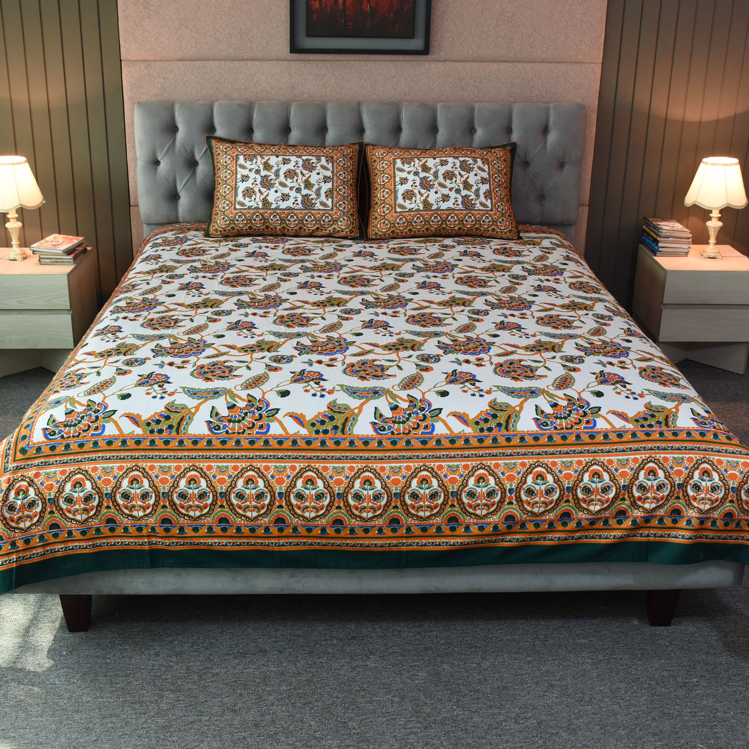 Blossom Dreams Printed Allora Bed Sheet – Bottle Green ALLORA BDonline shop bangladeshothoba.com