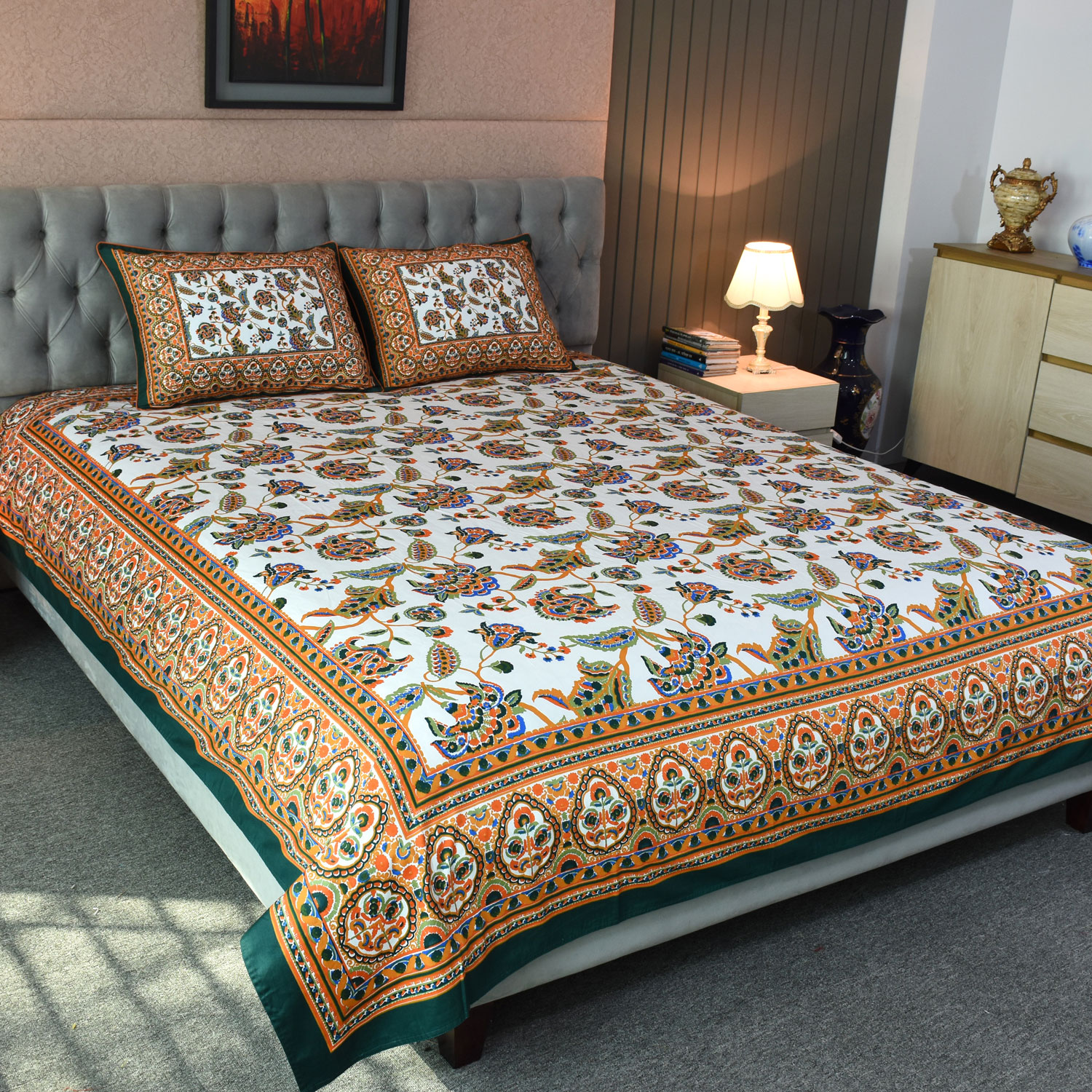 Blossom Dreams Printed Allora Bed Sheet – Bottle Green ALLORA BDonline shop bangladeshothoba.com