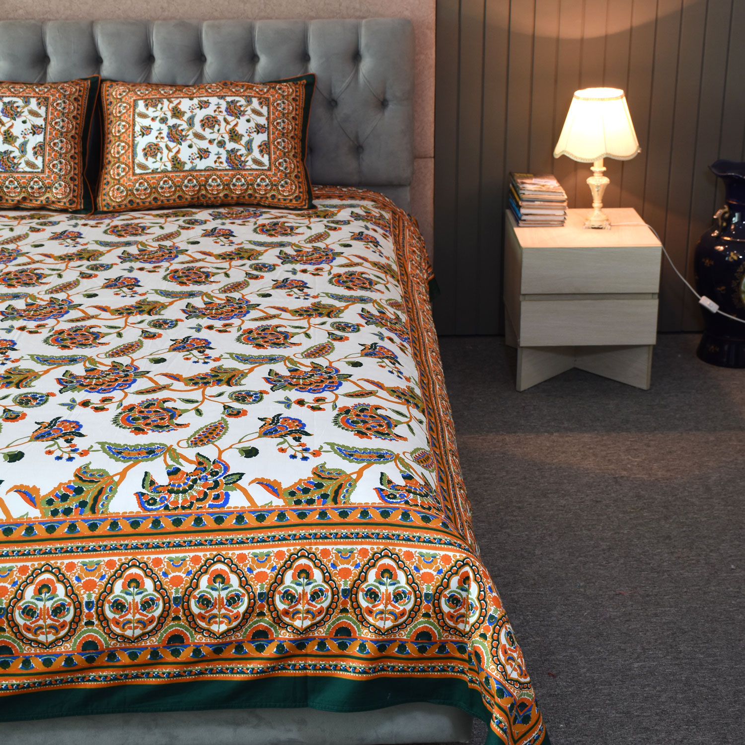 Blossom Dreams Printed Allora Bed Sheet – Bottle Green ALLORA BDonline shop bangladeshothoba.com